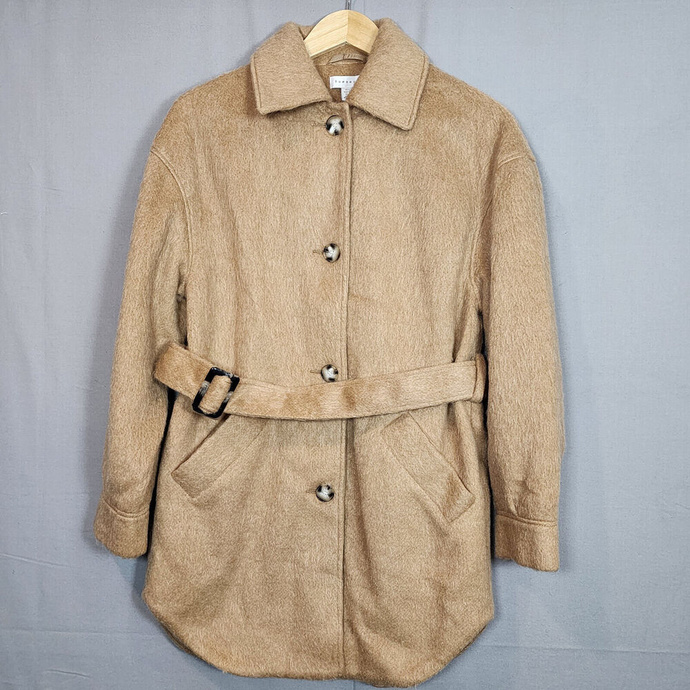 TOPSHOP‎ , NORDSTROM Women's Wool Blend Belted Shirt Jacket Camel Tan Sz S NWT